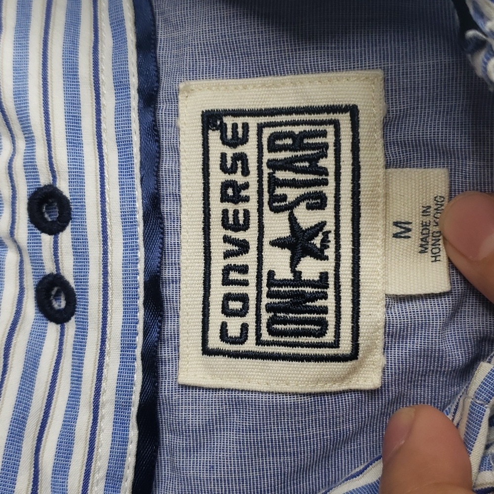Vintage Converse One Star Mens Button Up Shirt Size M Cotton Stripes Y2K Preppy